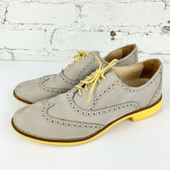 Cole Haan Gramercy Oxford Wingtip Laced Loafer Grey Suede Leather Shoes 8 - Picture 1 of 12